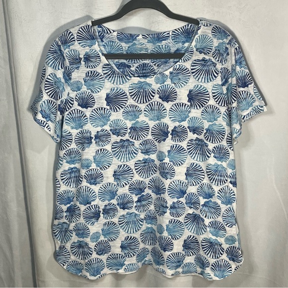 Kim Rogers SeaShell Pattern T-Shirt Size‎ Large Blue/White - Picture 1 of 6